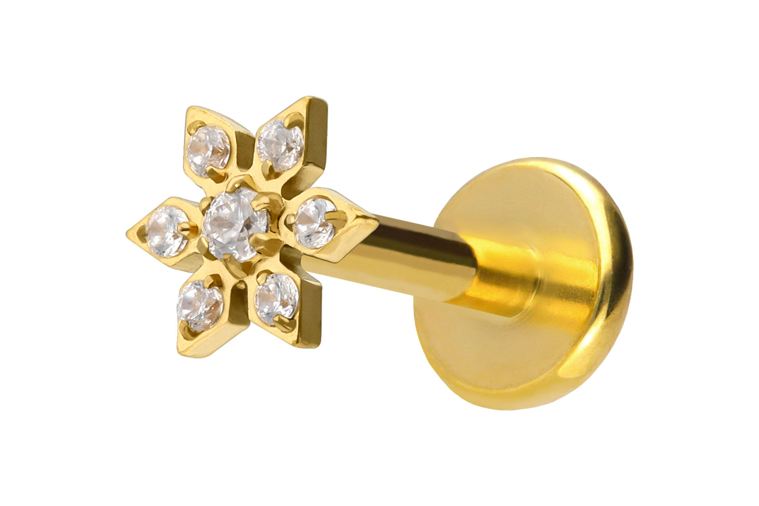 Titan Labret Piercing mit Push Fit KRISTALLBLUME